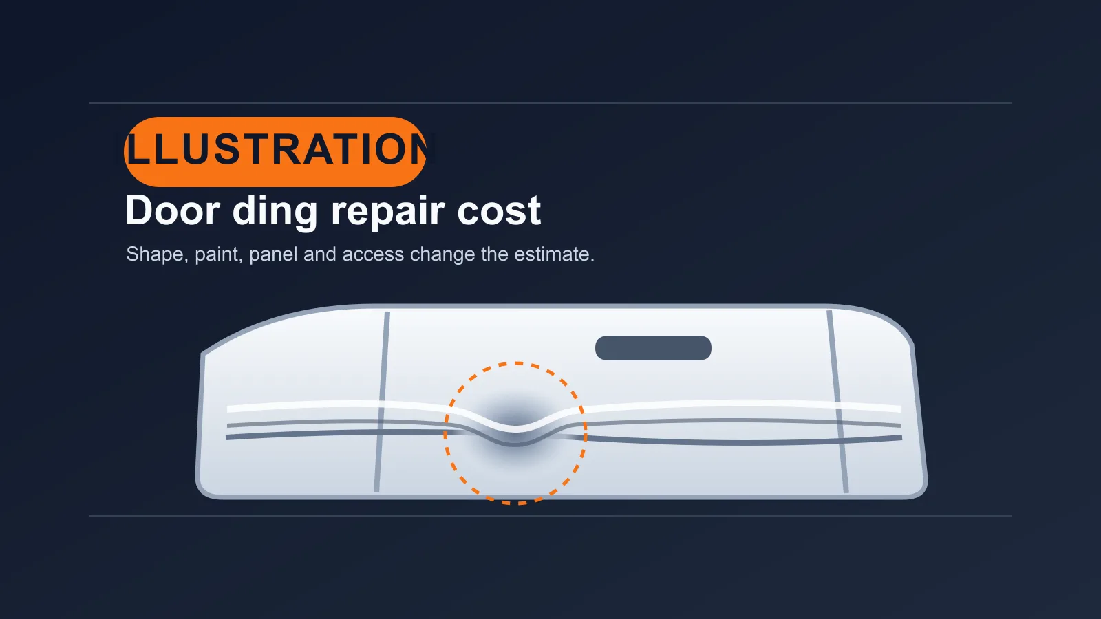 Illustration of a car door with reflection lines bending around a small ding